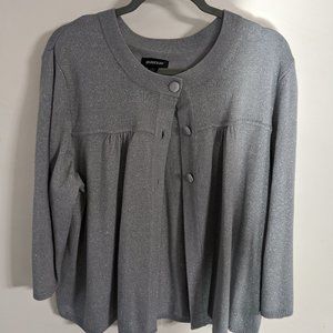 Avenue 22/24W Sliver Long Sleeve Swing Sweater w/Buttons